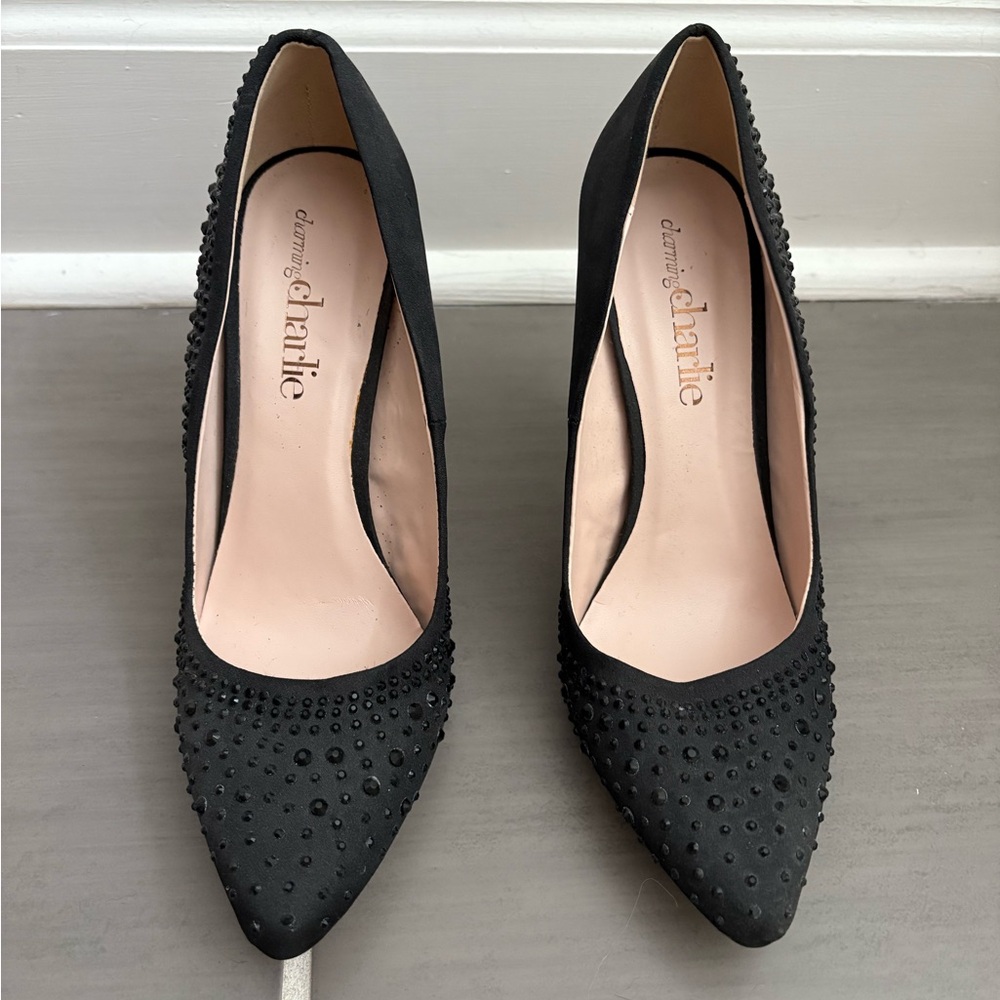 Charming Charlie Black Rhinestone Heels